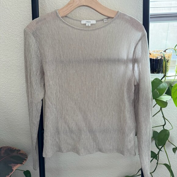 Vince Crinkle Tencel Blend Long Sleeve Hayseed Beige Size Medium - Picture 1 of 6